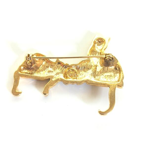 Vintage Estate Signed Angel Gold Tone 3 Figural Collectible Textured Cat Brooch - Picture 2 of 4